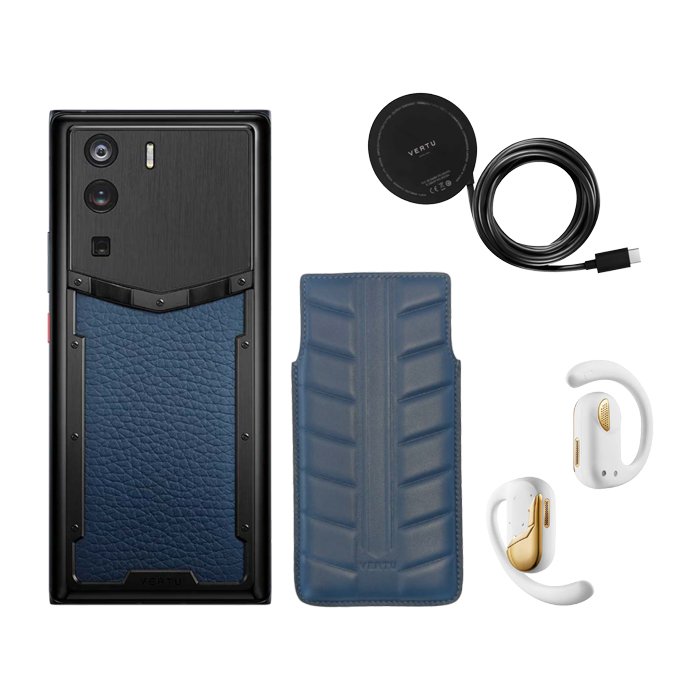 Metavertu Curve Grained Calfskin - Blue + Wireless Charger + Phone Case + AI Earbuds