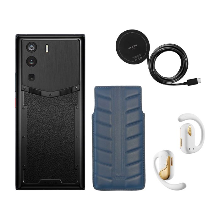Metavertu Curve Grained Calfskin - Black + Wireless Charger + Phone Case + AI Earbuds