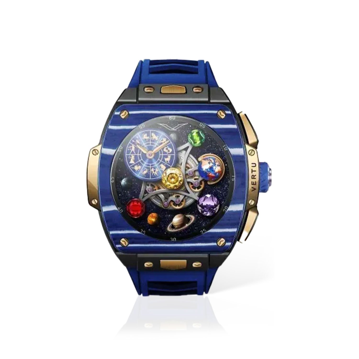 Vertu Grand Watch Bespoke Gold Blue & White Carbon Fiber