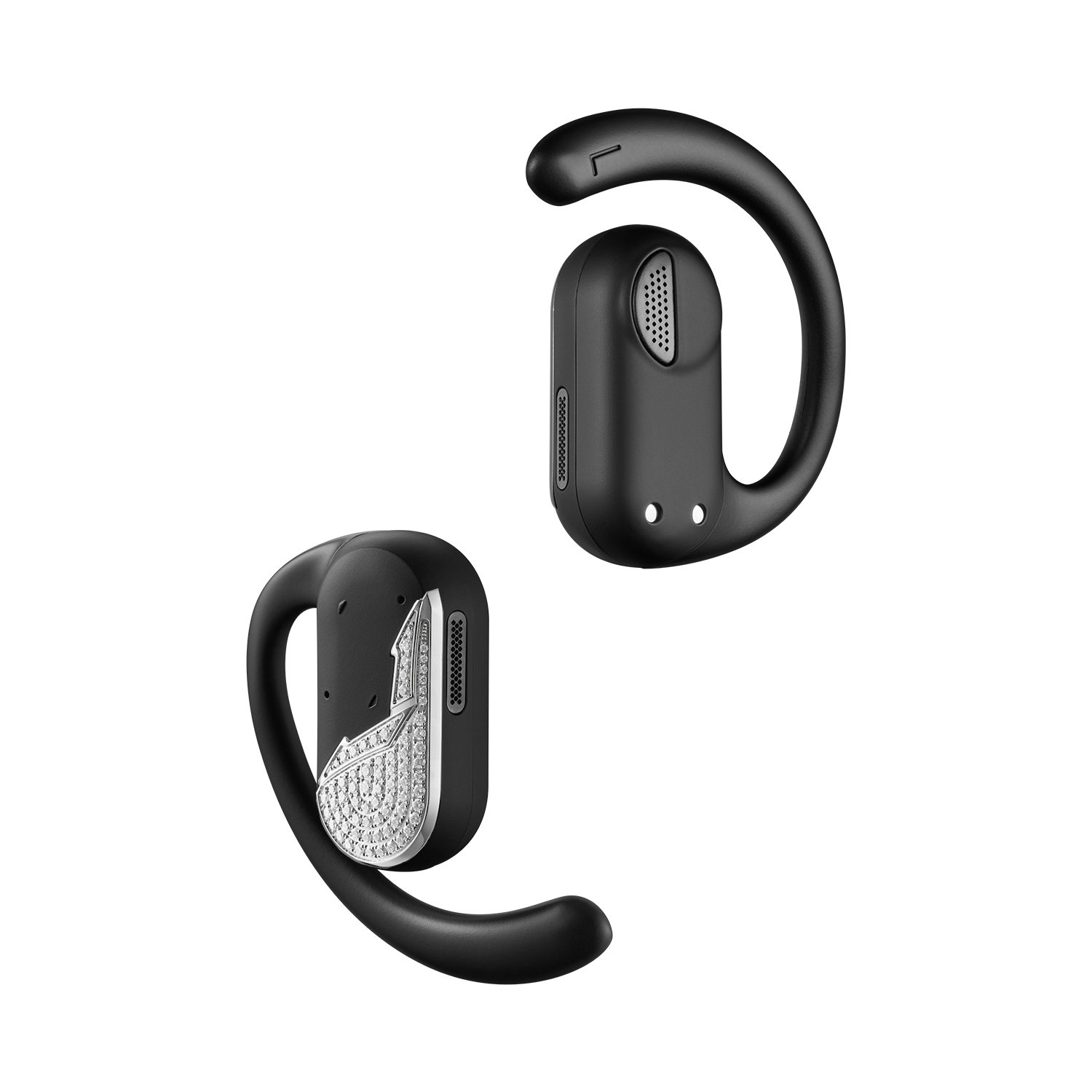 VERTU CRUSH AI EARBUDS – 925 Silver plated Platinum – Zircon inset – Dark Iron Black